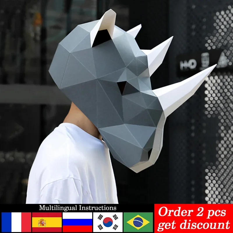 Art Craft Cardboard - Maska na głowę nosorożca dla dorosłych,